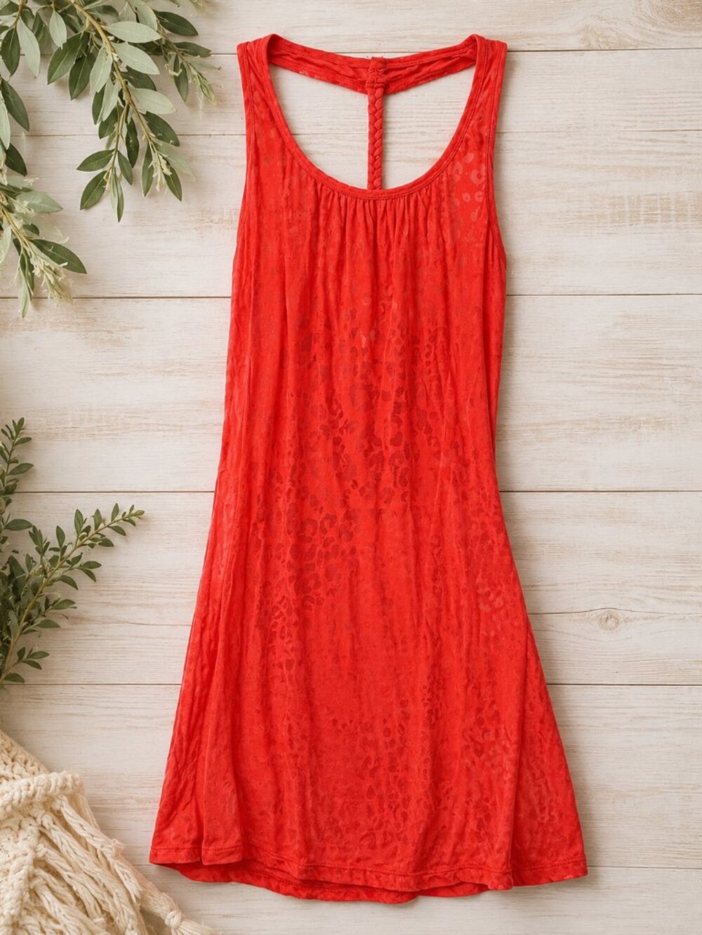 Miken Coral Leopard Print Braided Racerback Swim Cover Up Dress